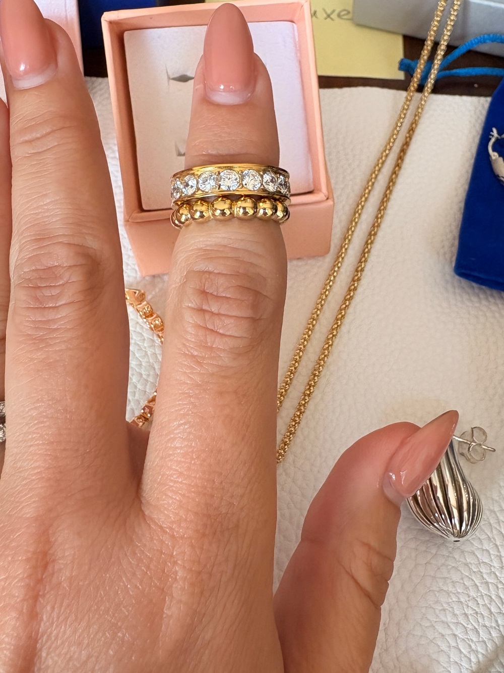 Diamonique Gold Tone Crystal Stack Rings size 4.75 NIB